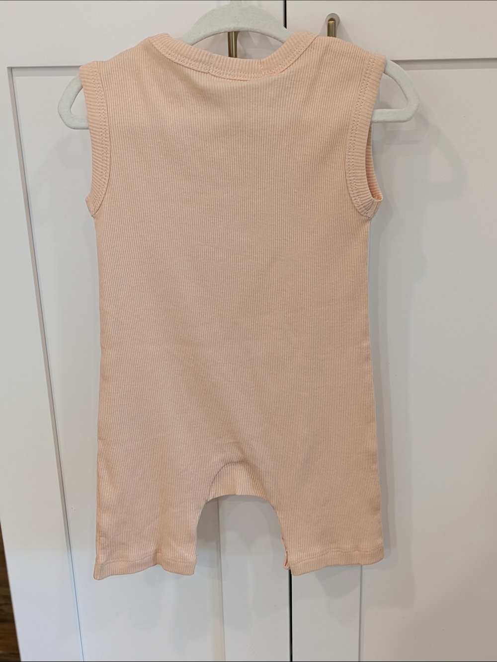 Sleeveless Neutral Peach Knit Baby Romper - Picture 2 of 5